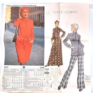 Vogue 2767 Rare 70s Chuck Howard Dress Tunic Dress Pants Maxi10 Catalog Pg Uncut